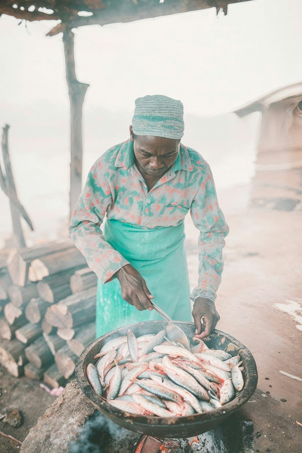 A street food vendor serving a meal